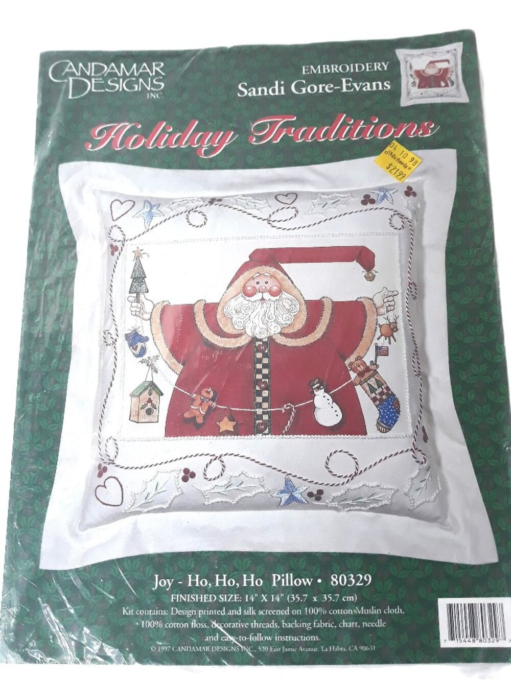 Candamar Designs Santa Joy-Ho, Ho, Ho Embroidery Pillow Kit Vintage 1997
